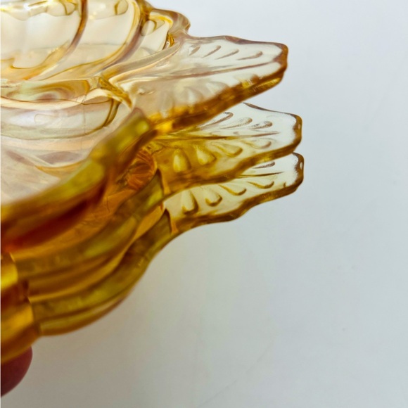 Jeanette Glass Marigold MCM Carnival Glass Candy 3-Section Leaf Clover Dish Vtg - Picture 3 of 10